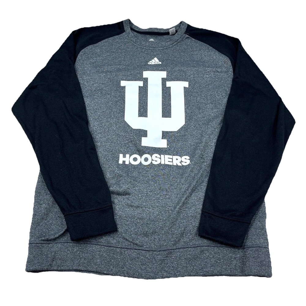 Indiana Hoosiers Sweatshirt Men Large‎ Gray Black Crewneck Performance Adidas